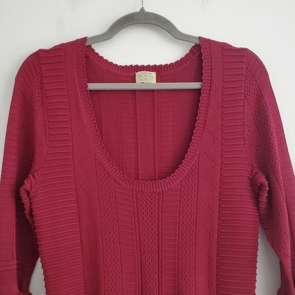 Torn by Ronny Kobo Maroon Knit Sweater Ruffle Peplum - Picture 4 of 7
